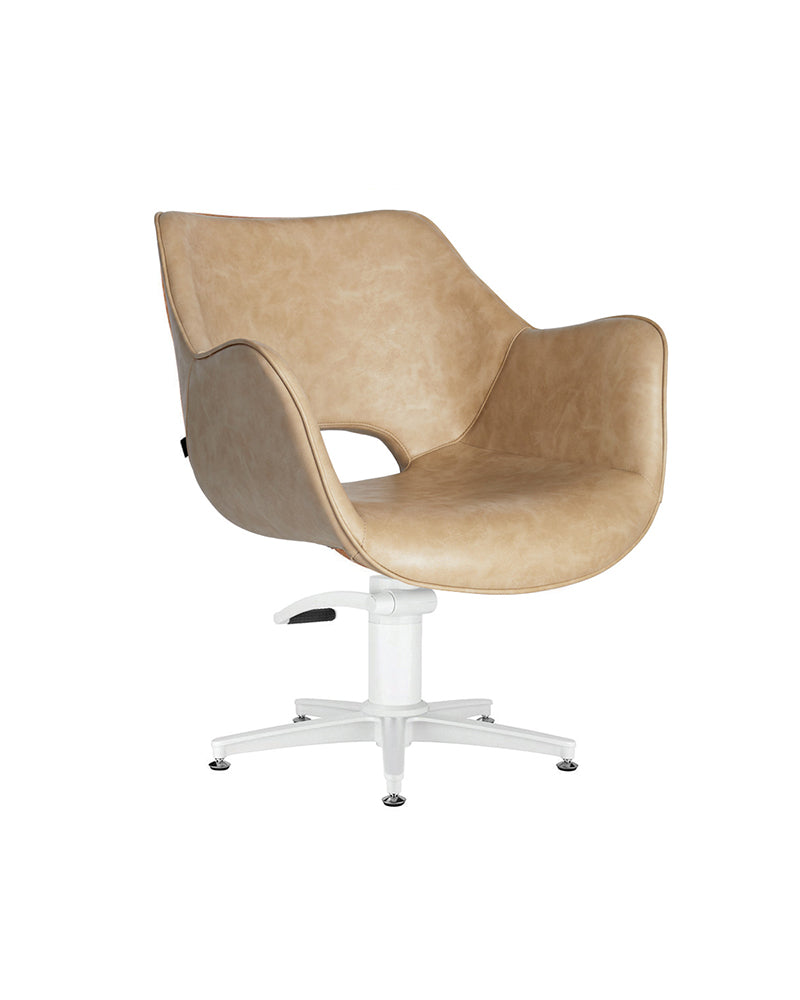 Chloe Sand - Beige hairdressing chair - White plate base